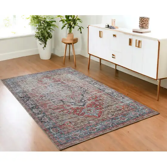 Rust Oriental Distressed Stain Resistant Area Rug Photo 1