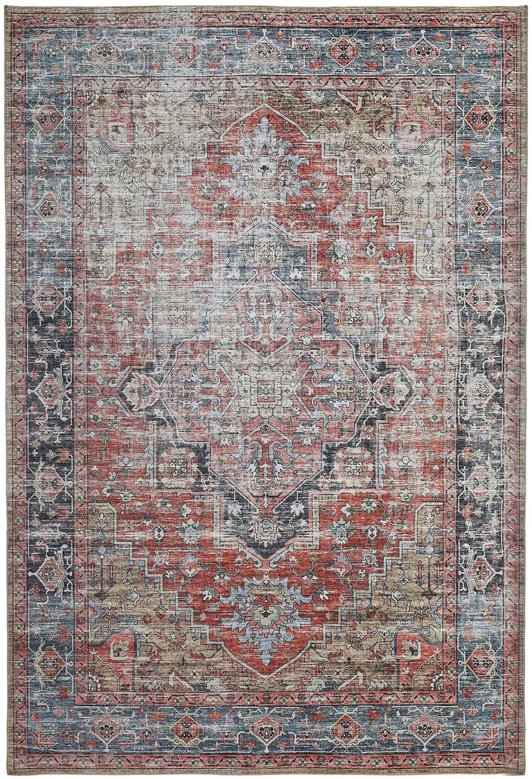 Rust Oriental Distressed Stain Resistant Area Rug Photo 5