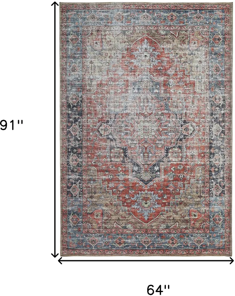 Rust Oriental Distressed Stain Resistant Area Rug Photo 4