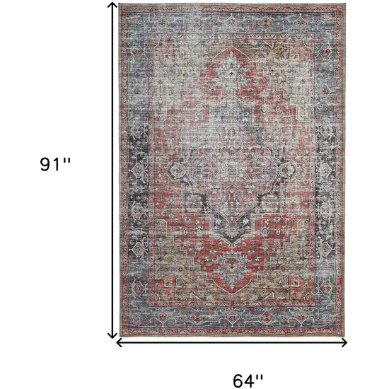 Rust Oriental Distressed Stain Resistant Area Rug Photo 4