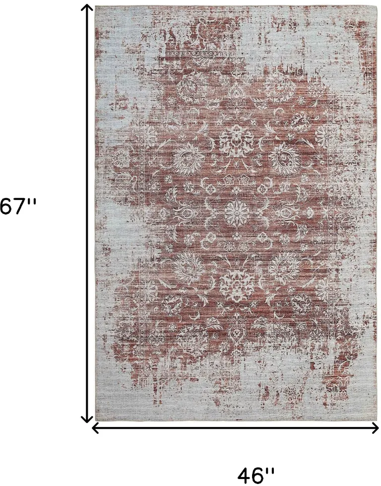 Rust Oriental Distressed Stain Resistant Area Rug Photo 4