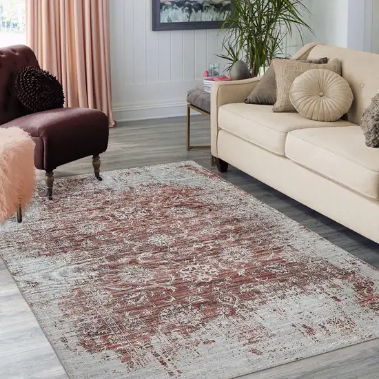 Rust Oriental Distressed Stain Resistant Area Rug Photo 8