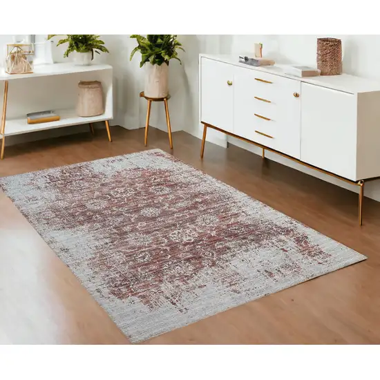 Rust Oriental Distressed Stain Resistant Area Rug Photo 1