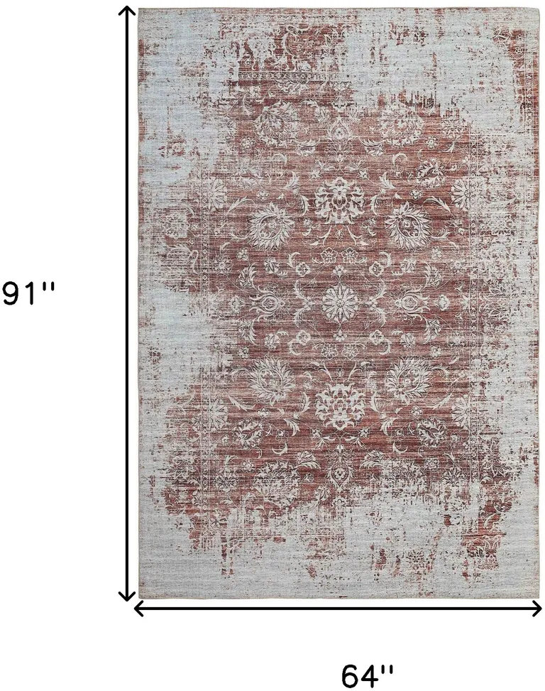 Rust Oriental Distressed Stain Resistant Area Rug Photo 4