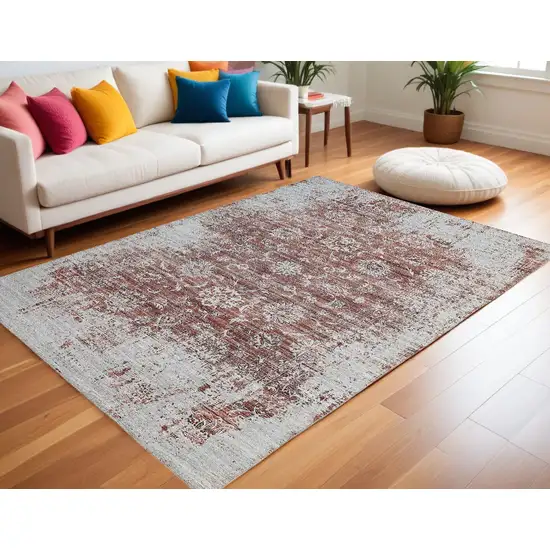 Rust Oriental Distressed Stain Resistant Area Rug Photo 1