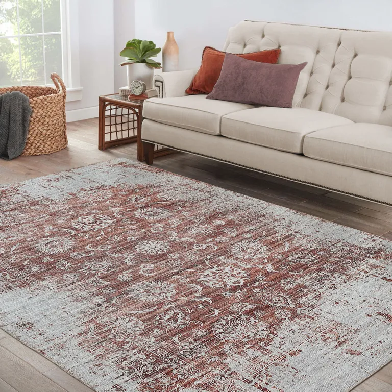 Rust Oriental Distressed Stain Resistant Area Rug Photo 3