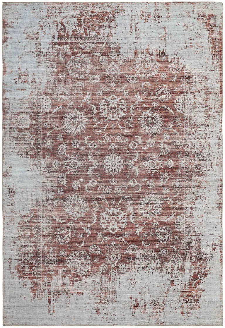 Rust Oriental Distressed Stain Resistant Area Rug Photo 1