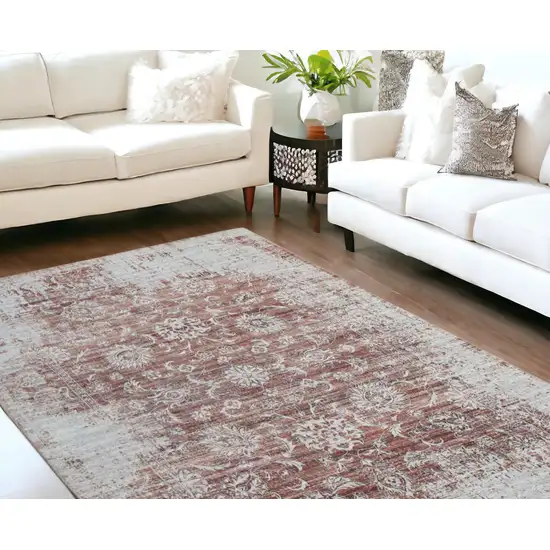 Rust Oriental Distressed Stain Resistant Area Rug Photo 2