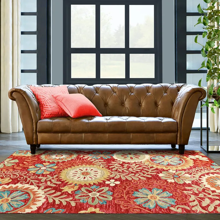 Rust Wool Medallion Tufted Handmade Stain Resistant Area Rug Photo 4