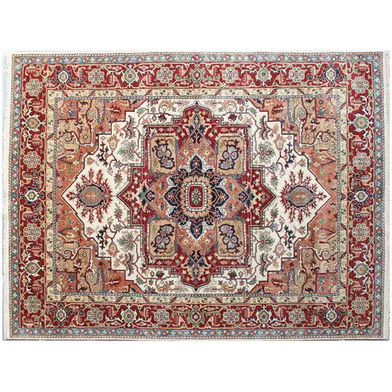 Rust and Gray Oriental Hand Knotted Area Rug With Fringe Photo 6