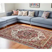 Photo of Rust and Gray Oriental Hand Knotted Area Rug With Fringe