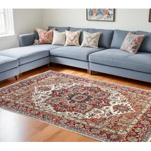 Photo of Rust and Gray Oriental Hand Knotted Area Rug With Fringe