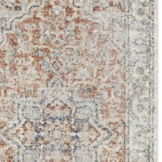 Rust and Off White Oriental Power Loom Washable Runner Rug Photo 7