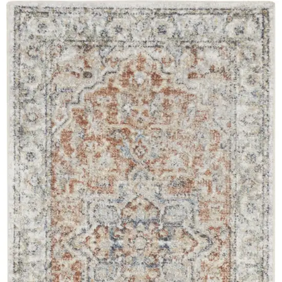 Rust and Off White Oriental Power Loom Washable Runner Rug Photo 8