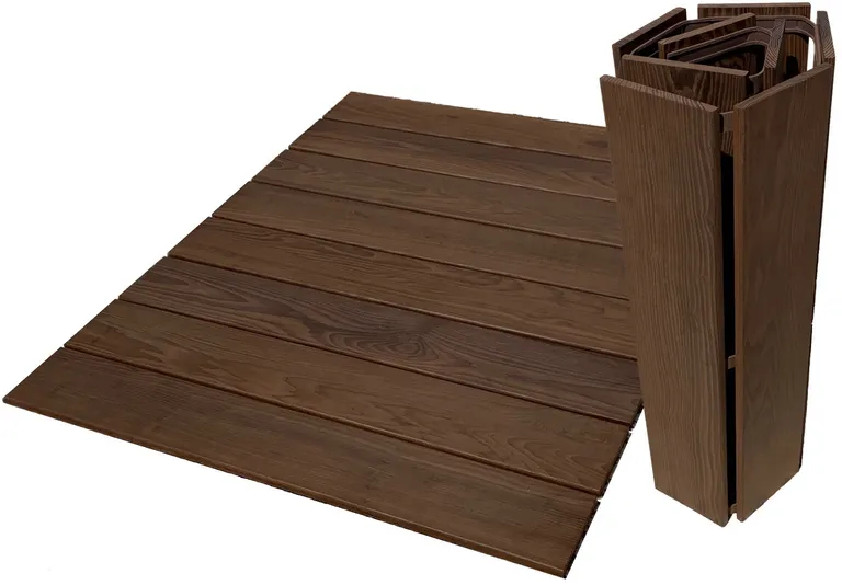 Rustic Dark Brown Roll Out Indoor Outdoor Wood Floor Mat Photo 1