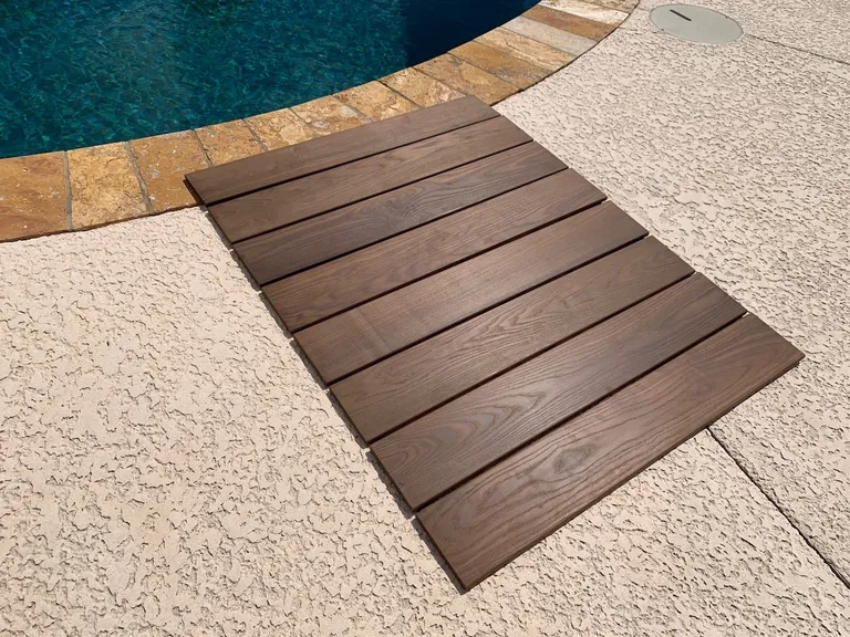 Rustic Dark Brown Roll Out Indoor Outdoor Wood Floor Mat Photo 3