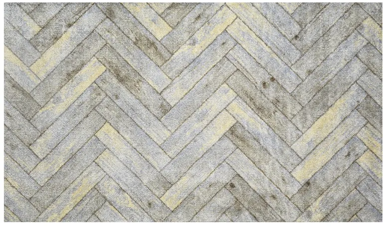 Rustic Gray Herringbone Washable Floor Mat Photo 1