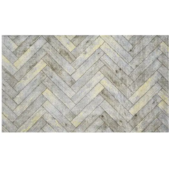 Rustic Gray Herringbone Washable Floor Mat Photo 1