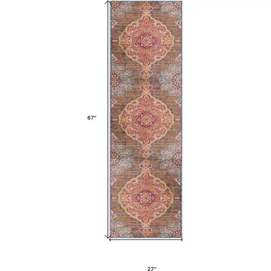 2' X 6' Rustic Orange Medallion Area Rug Photo 3