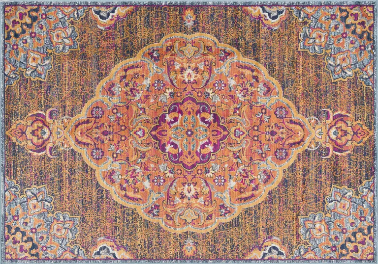 Rustic Orange Medallion Area Rug Photo 4