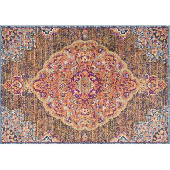 Rustic Orange Medallion Area Rug Photo 6