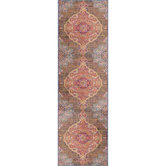 Rustic Orange Medallion Runner Rug Photo 4