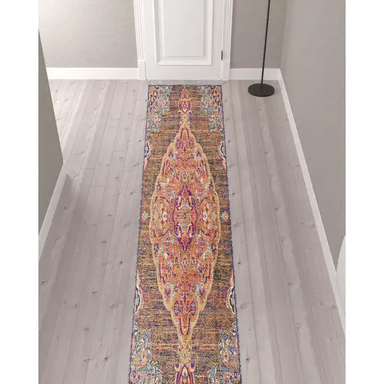 Rustic Orange Medallion Runner Rug Photo 3