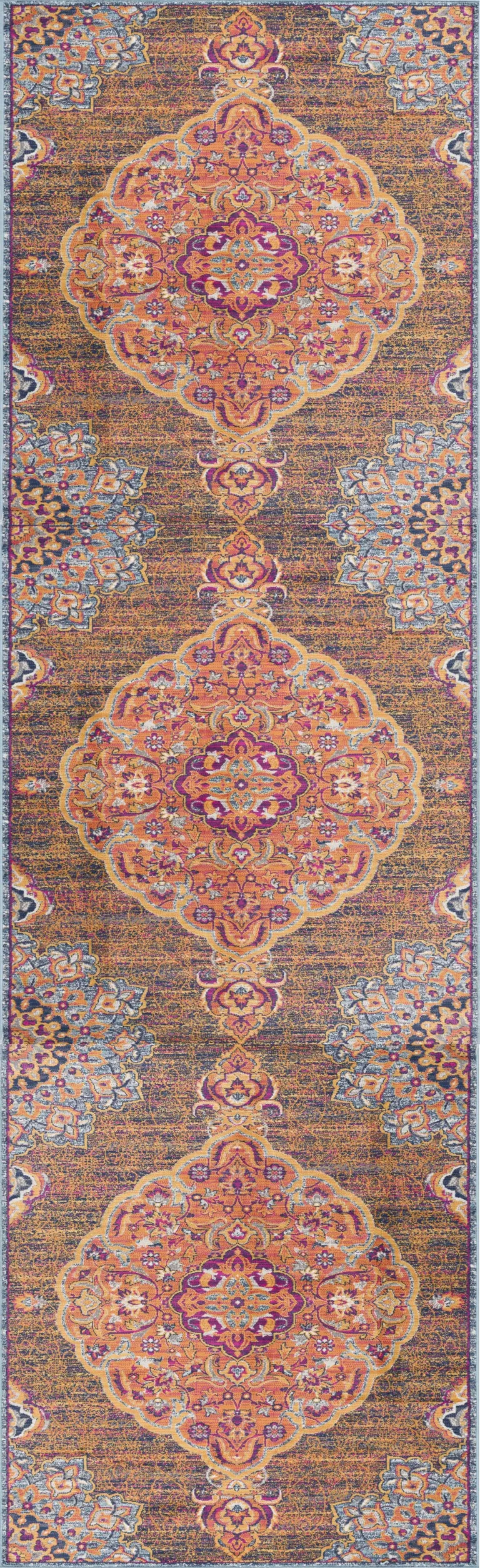 Rustic Orange Medallion Runner Rug Photo 4