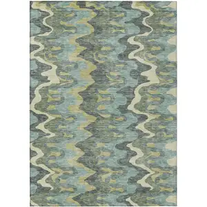 Photo of Sage And Artichoke Green Abstract Washable Indoor Outdoor Area Rug