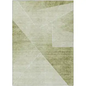 Photo of Sage And Artichoke Green Abstract Washable Indoor Outdoor Area Rug