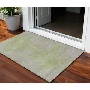 Photo of Sage And Artichoke Green Abstract Washable Indoor Outdoor Area Rug