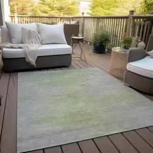 Photo of Sage And Artichoke Green Abstract Washable Indoor Outdoor Area Rug