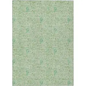 Photo of Sage And Artichoke Green Floral Washable Indoor Outdoor Area Rug