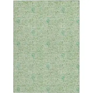 Photo of Sage And Artichoke Green Floral Washable Indoor Outdoor Area Rug