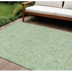 Photo of Sage And Artichoke Green Floral Washable Indoor Outdoor Area Rug