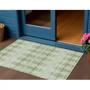 Photo of Sage And Green Geometric Washable Indoor Outdoor Area Rug