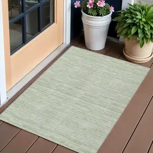 Photo of Sage And Green Striped Washable Indoor Outdoor Area Rug