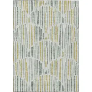 Photo of Sage Artichoke Green And Gold Abstract Washable Indoor Outdoor Area Rug