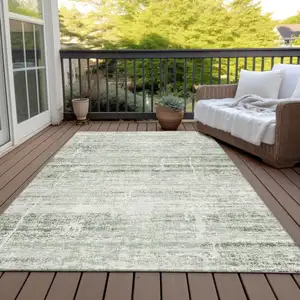 Photo of Sage Artichoke Green And Ivory Abstract Washable Indoor Outdoor Area Rug