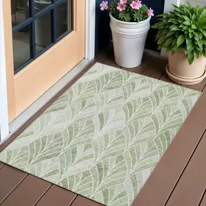 Photo of Sage Artichoke Green And Mint Green Geometric Washable Indoor Outdoor Area Rug