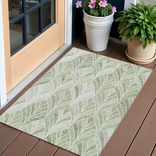 Sage Artichoke Green And Mint Green Geometric Washable Indoor Outdoor Area Rug Photo 1