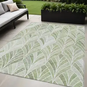 Photo of Sage Artichoke Green And Mint Green Geometric Washable Indoor Outdoor Area Rug