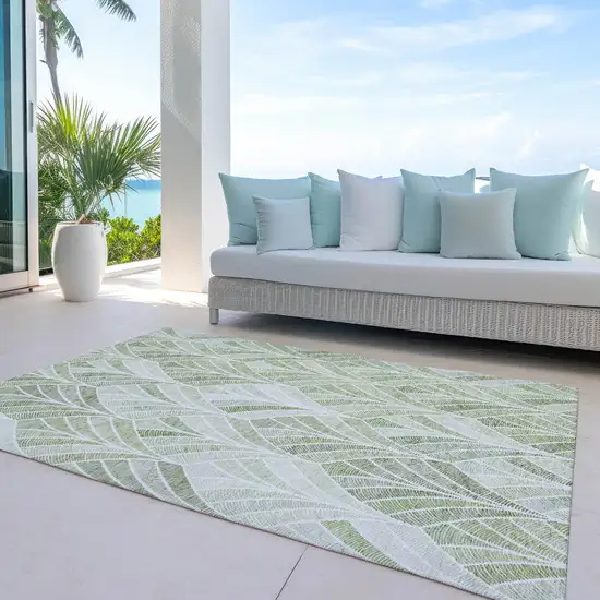 Sage Artichoke Green And Mint Green Geometric Washable Indoor Outdoor Area Rug Photo 9