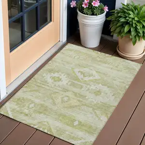 Photo of Sage Artichoke Green And Mint Green Southwestern Washable Indoor Outdoor Area Rug