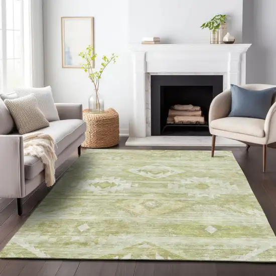 Sage Artichoke Green And Mint Green Southwestern Washable Indoor Outdoor Area Rug Photo 9