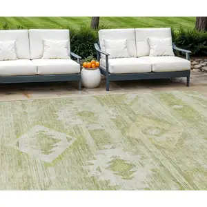 Photo of Sage Artichoke Green And Mint Green Southwestern Washable Indoor Outdoor Area Rug