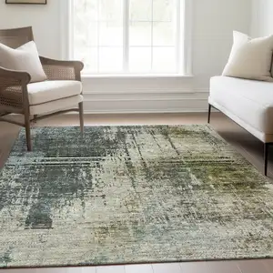 Photo of Sage Beige And Brown Abstract Washable Indoor Outdoor Area Rug