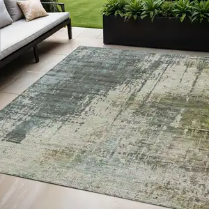 Photo of Sage Beige And Brown Abstract Washable Indoor Outdoor Area Rug