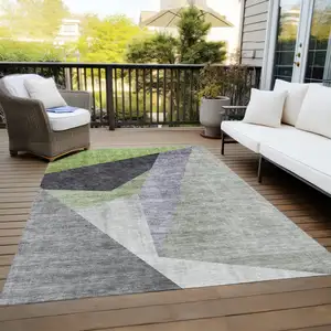 Photo of Sage Green And Charcoal Abstract Washable Indoor Outdoor Area Rug