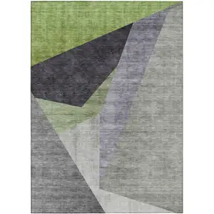 Photo of Sage Green And Charcoal Abstract Washable Indoor Outdoor Area Rug